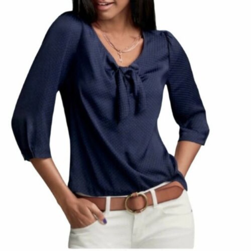 Cabi Knot Blouse Bow Top Blue Polka Dot Size Medium